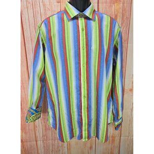Robert Graham Mens Large Striped & Paisley Button-Up Shirt Bright Multi-Color